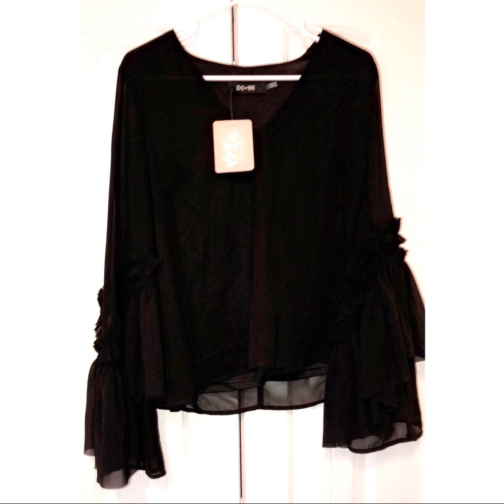 Black Blouse w/ Playful Flared Sleeves